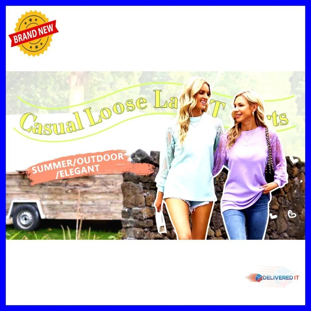 Lace Long Sleeve Blouse Balloon Sleeve Loose Fit Elegant Chic Casual Top - Picture 6 of 7